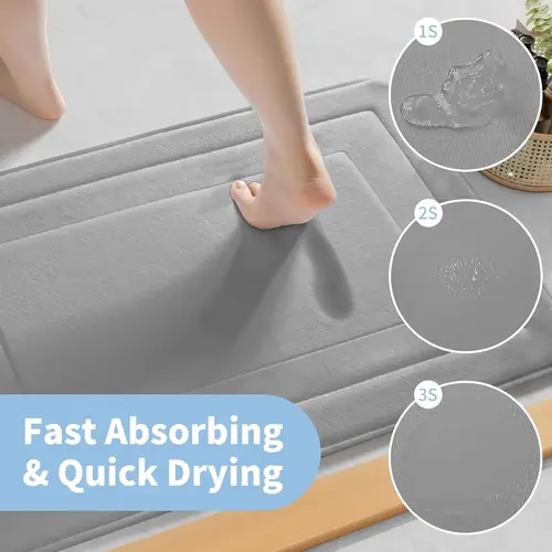 3pcs Rectangle Modern Velvet Memory Foam Bath Mats - Non-Slip, Machine Washable, Quick Dry, Water Absorbent Bathroom Accessories for Bathroom Floor, Tub