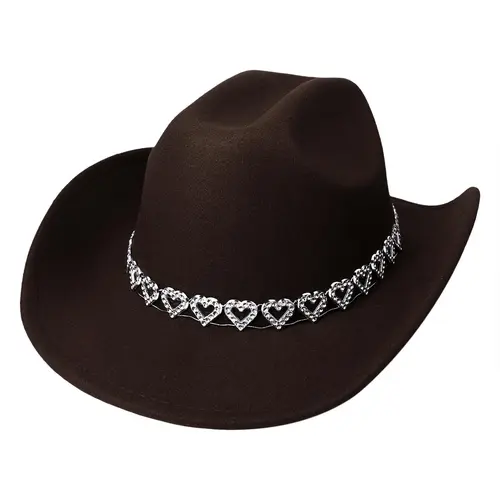 OIDEA Women's Wide Brim Western Cowgirl Hat, Vintage Felt Fedora with Heart Chain, Fashionable Structured Brim Accessory That Keeps Its Bold Shape for Casual Style Statement