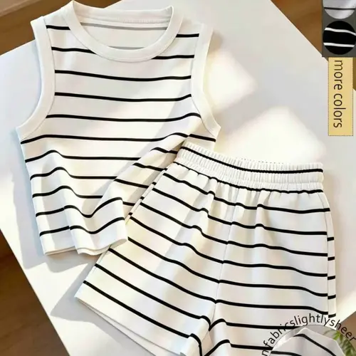 Striped Sleeveless Tank Top and Shorts Set, Casual Outfit Set, Lightweight, Chic, Casual Lazy Wear, Home Relax, Daily, Short Trip, Light Vacation, Clothes, Womenswear