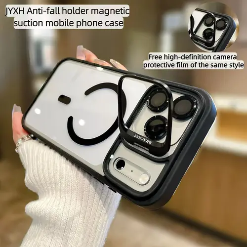 Magnetic Transparent TPU+PC Protective Case for iPhone 13-17 Pro Max, Phone Accessories with Camera Stand, Shockproof, Non-Yellowing, Fade Resistant iPhone Series Cover