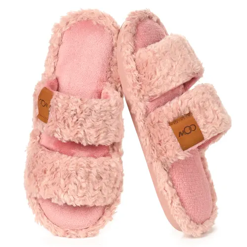 OOW Women's Fuzzy Open-Toe Slippers - Soft Memory Foam, Non-Slip Cozy Slides,Modern Slip-On Indoor Outdoor Walking & Office Wear,Perfect Gift for Mom and Women summervibe