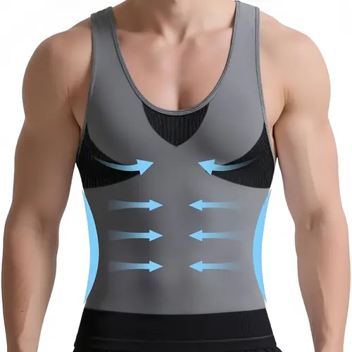 1 Count Solid Color Plain Compression Shirt, Men Shapewear Slimming Body Shaper Vest, Tank Top Undershirt, Seamless Corset, Tight-Fitting Underwear, Tummy Control Shaperwear Tops, Waist Trainer, Suitable For Daily Or Party