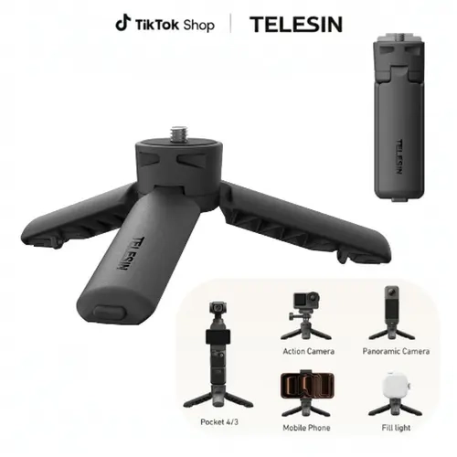 TELESIN One Click Open Mini Tripod and Vlog Handle for Xtra muse, DJI Osmo Pocket 4 3, Action 6 5 Pro, Insta360 Luna X5, 1/4" Screw Stand for Video,Live Stream,Creators