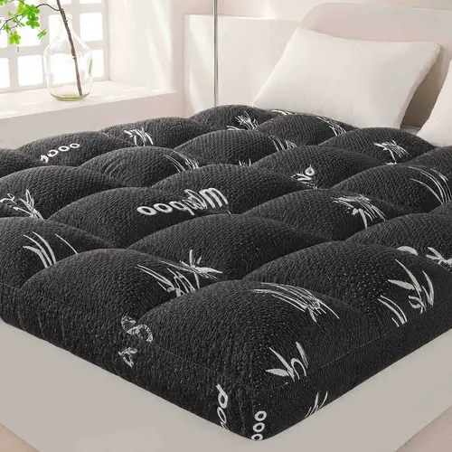 Bamboo Viscose Bedding Mattress Topper, 2-in Thick Luxury Pillow Top Cushion, Breathable Cooling Mattress Pad Cover for Back Pain, Moisture-Wicking Stays Dry Protector with 8-21 in Deep Pocket, Machine Washable, Home Essential, Bed, 8-21 Inch Deep Pocket