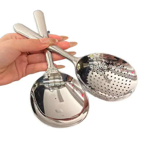 Large Gold 304 Stainless Steel Serving Spoons, including Rice Spoons, Soup Spoons and Slotted Spoons, Household & Hotel Public Use