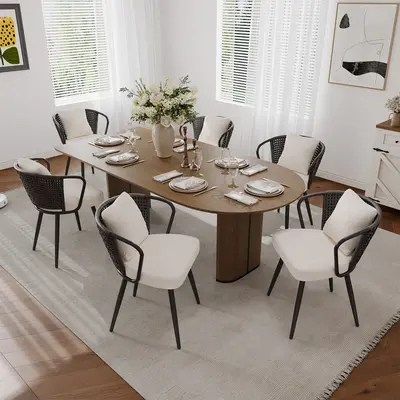 Rattan Dining Chairs , Modern Upholstered Kitchen Chair with Metal Legs, Ergonomic Curved Backrest, Mid Century Living Room Lounge with & Throw Pillow