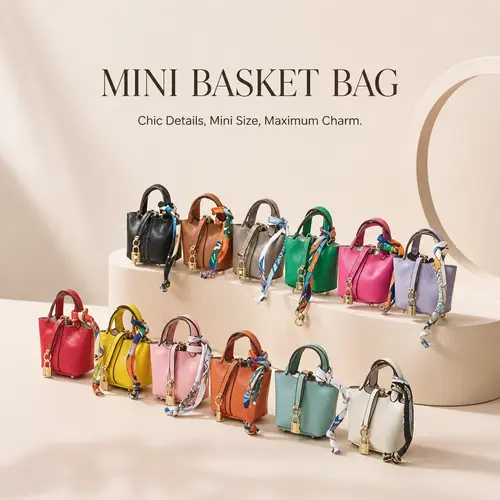 Mini Vegetable Basket Bag Pendant Keychain - High Quality Leather with Colorful Strap, Cute Car Keychain & Bag Charm Accessory