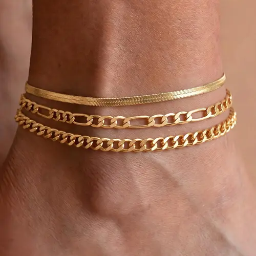Freekiss anklet bracelet, Cuban chain anklet set, women's layered anklet, anklet for women's, fashionable everyday accessory choice, Mother's Day waterproof jewelry gift backtoschool