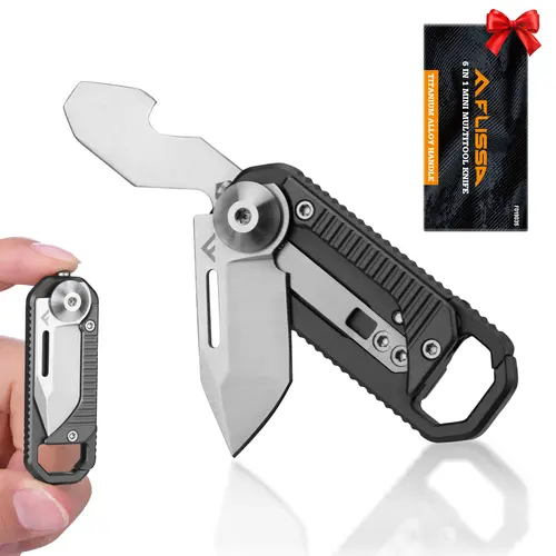 #backtoschool FLISSA Keychain Knife, 6-in-1 EDC Keychain Multitool, Mini Multitool Knife & Safety Lock Design, Small Pocket Knife for Outdoor, Camping, Hiking, or Christmas Gifts for Men