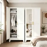 Metal Clothing Storage Wardrobe with Mirror, 71" Armoire Closet with 2 Mirror Doors, Adjustable Shelves & Hanging Rod for Bedroom