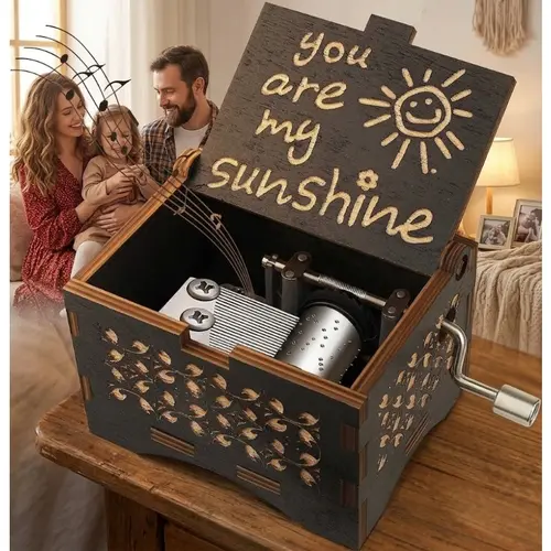 You Are My Sunshine Hand Crank Music Box - Laser Engraved Vintage Wooden Musical Decor - Gift for Birthdays, Anniversaries and Weddings