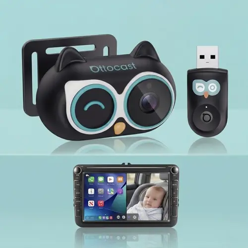 OTTOCAST Baby Camera for Car Wireless CarPlay Adapter, 1080P HD Car Screen Display Rear Seat Monitor, 150° Wide Angle, No-Glow Night Vision, Driving Safety for Kids & Infants