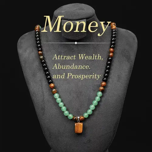 Natural Green Aventurine and Tiger's Eye Necklace | Square Tiger's Eye Pendant — Unisex, Offering Protective and Healing Properties