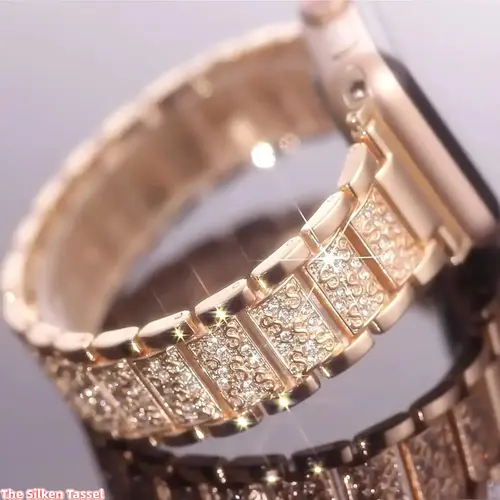 Women's 2026 Trend 3-Bead All-Diamond Luxury Bracelet-Style Watch Strap, Adjustable Luxurious Metal Band Accessories with Comfortable Fit, DIY Bag Accessory (38mm-46mm, Watch Not Included) TikTok Shop Back to School