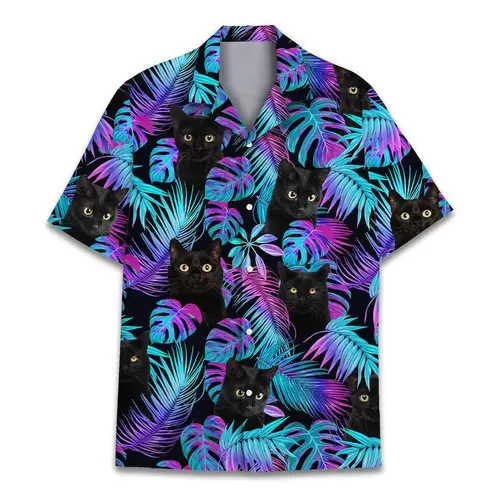 Men's Cat Hawaiian Shirt, Full-Print Hawaiian Shirt Button Down,Casual Unique Design Full-Print Hawaiian Shirt#TikTokMadeMeBuyIt#AmericanStyle#Casual Outfit#TrendyTee#BeachWear #VacationTee #PortableOutfit