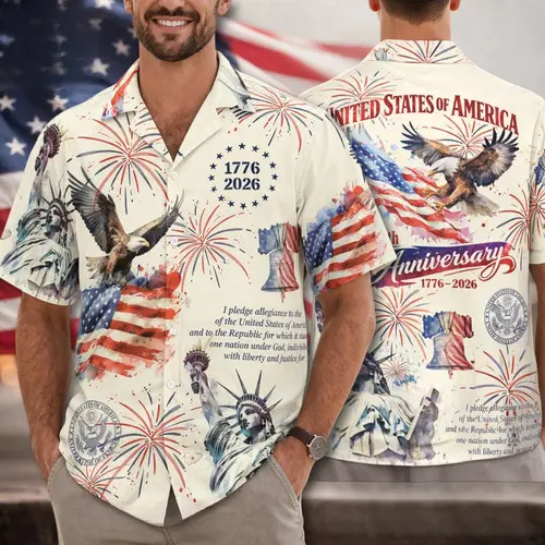 USA 1776 2026 Hawaiian Shirt, Patriotic Eagle Statue of Liberty Aloha Shirt, America 250th Anniversary Shirt, 4th of July Gift#TikTokMadeMeBuyIt#AmericanStyle#250Years#Casual Outfit#TrendyTee