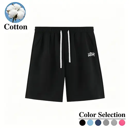 Men’s pure cotton drawstring casual shorts—summer trendy athletic mid-length shorts, versatile streetwear for running, fitness, commuting, and multiple scenarios.