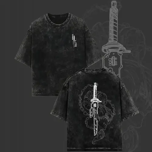 Toji Vintage Oversized Washed Pure Cotton Short-Sleeve Round Neck Graphic Print Unisex Casual Anime Manga T-Shirt - Lightweight Menswear Streetwear Loungewear Gift For Anime Fans