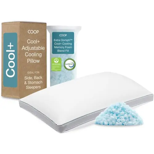 COOP Sleep Goods Cool+ Fully Adjustable Breathable Coop Pillow - Gel Memory Foam Core, Microfiber Oomph Fill, Cool-Touch Cover, Heat-Wicking Liner, Dual-Sided Feel, Custom Loft via Fill Add/Remove, Machine Washable, CertiPUR-US, GREENGUARD Gold Certified,