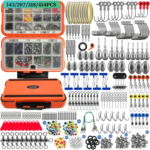 Complete Fishing Lures Kit with Rod Holder, Includes Hooks, Clips, Connectors, Sinkers, Rotators, Suitable for Freshwater & Saltwater, Fishing Gear