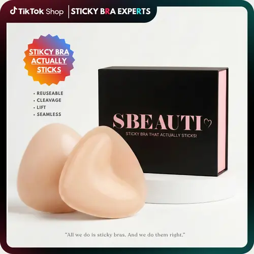 SBEAUTI Sticky Bra Insert - Double-Sided Adhesive Bra Lift Inserts with Padding, Sweatproof Silicone Gel, Light Fabric, Push-Up Design for Plunging Neckline Bikinis, Off-Shoulder Use, Waterproof, Hand Washable