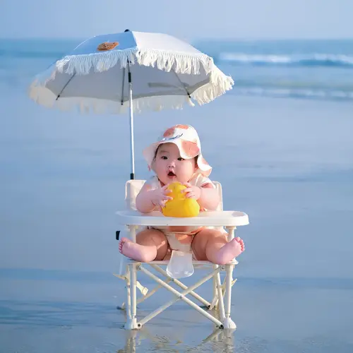 [Summervibes] Portable Toddler Baby Beach Chair - Lightweight Foldable Booster Seat with Carry Bag, Removable Tray, UPF 50+ Sun Canopy, Sun Protection, 37lbs Max Weight for Sand, Camping, Outdoor Adventures, Infant-Safe