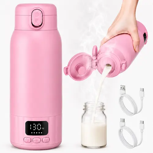 DDZJIAN Pink 17 Ounces Portable Milk Warmer with Fast Heating 98–131°F Temperature Control for Breast Milk & Water Leak-Proof & Travel Friendly tiktokshopbacktoschool,back to school,back to school haul