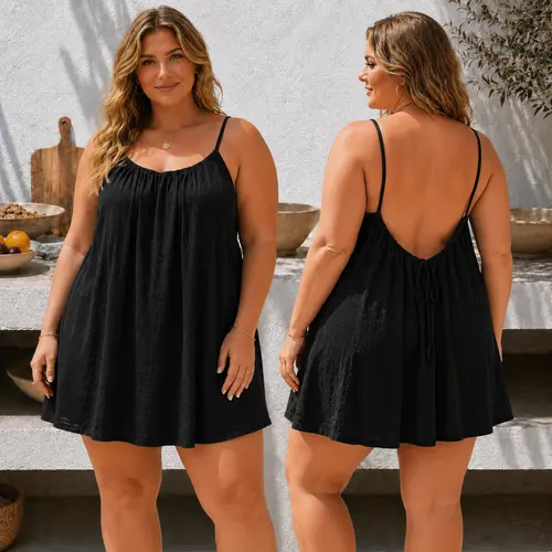 Women's Loose Plain Backless Short Dress, Elegant Sleeveless LooseFit Sleepwear, Suitable for All Body Types, All Seasons Casual Loungewear, Summer Womenswear