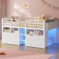 ADORNEVE Low Loft Bed Twin Size with 8 Storage Drawers, Twin Loft Bed with Bookcase and LED Lights, Metal Kids Loft Bed with 14" H Safety Guardrail, Under-Bed Play Space, No Box Spring Needed