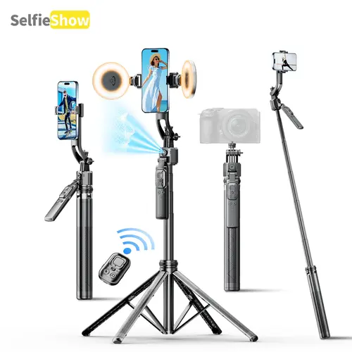 Ai Face Tracking Tripod, Stable Four-Leg Stand with Selfie Stick and Round Light, Ideal for Smartphones, Cameras, Live Streaming, Selfie Accessories