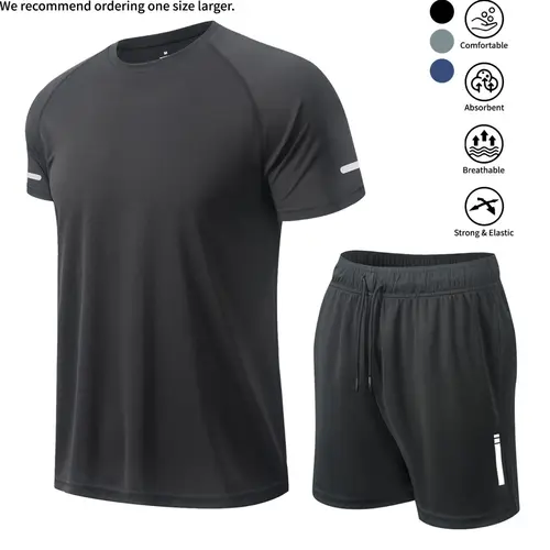 Men's Summer Training Sport Set, 2-Piece or 6-Piece, Quick-Dry Short Sleeve T-Shirt and Shorts, Workout Daily Wear, Fitness Outfit for Outdoor, Fitness Sets, Athletic Sets, Sportswear Set