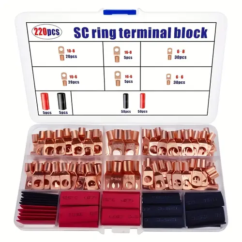 summerwins 220pcs Multi-Size Color-Coded Wire Terminal Connectors Kit, Durable Crimping Terminals for Battery Cables, Suitable for Vehicles & DIY Home Projects Electrical Wiring Repair, Organized Box