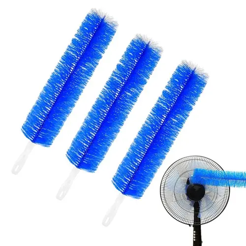 3-Count Reusable Bendable Microfiber Head Manual Hand-Push Duster - Long-Handled Microfiber Round Duster, Washable Cleaning Supplies Brushes for Ceiling Fan Blades, Curtains, Air Vents, Manual Hand-Push Dusters/Duster Heads