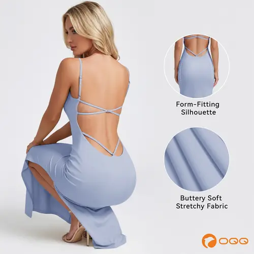 OQQ Women's Backless Spaghetti Strap Stretchy Form-Fitting Elegant Maxi Dress - Formal Dresses for Women, Ideal for Birthday Occasions, 2026 Style, Maxi Dresses