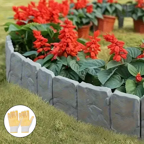 30pcs Garden Fence Set with Stone Appearance Includes Work Gloves Interlocking Plastic Landscape Edging Weatherproof Border for Flower Beds Lawns Driveways Durable Outdoor Yard Decoration Festive Garden Enhancement summerwins