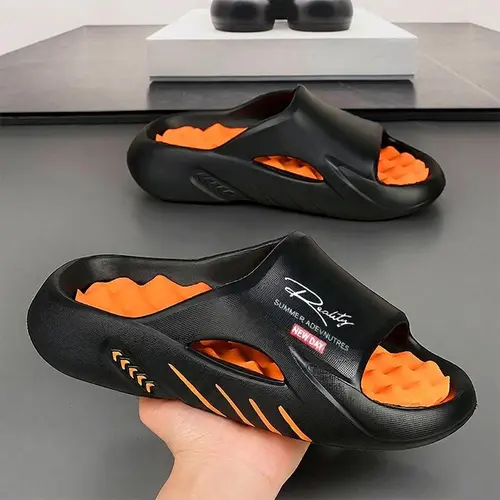Men's Casual Letter Print Slides, Lightweight Beach Slippers, Comfortable Non-Slip Soft Slippers for Indoor and Outdoor Wear, Slippers for Men
