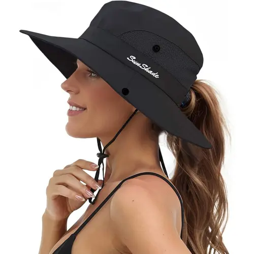 Women's sun hat UV  wide-brimmed beach hat fishing hat  ponytail loops foldable and packable Beach Hat Ponytail Hat Womens Sun Hat  UV  Wide Brim
