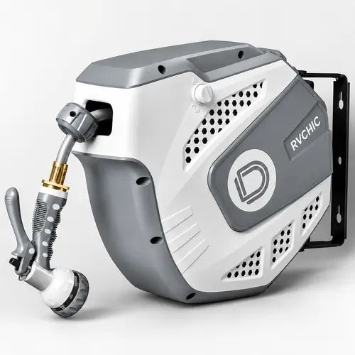 Retractable Garden Hose Reel 33FT/65FT, Wall Mounted Water Hose Reel with 9-Pattern Spray Nozzle, Auto Rewind Slow Return, Lock Any Length, 180° Swivel for Yard Patio Car Wash