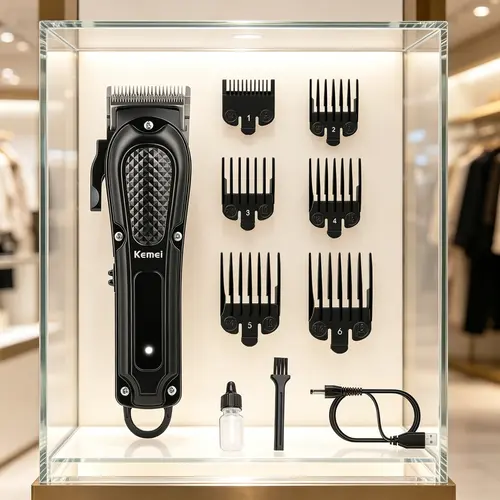 KEMEI Professional Adjustable Guard Hair Trimmers & Clippers for Men, Complete Barber Haircut Kit