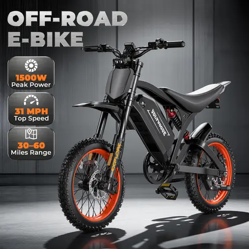 VOLTVOGUE Off-Road Electric Bike, 1500W Peak Power, 31 MPH Top Speed, 14-inch off-road tire 30–60 Miles Range, Hydraulic Brakes, 48V 18Ah Battery, Full Suspensio n, Anti-Slip Off-Road Tires, Color Display, High-Carbon Steel Frame[vm16]