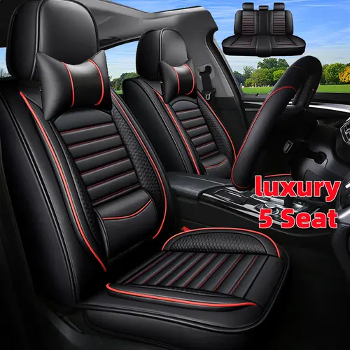 enhance protection Luxury 5 Seat Car Seat Cover PU Leather Waterproof Wear Resistant Fully Wrapped Interior Front Rear Seats Soft Comfortable Lumbar Cushion, Car Accessories, Seat Covers For Cars
