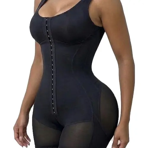 QOU Women's Collagen-Infused Colombian Faja Shapewear Vest with Bra - Fabric-Fit, 3-Row Hook-and-Eye, Rose-Scented, Skin-Friendly, Hollow-Out Back, Laced-Up, Tummy Control, Leg Shaping Compression Bodysuit, No Excess Bulk, Everyday Wear,sohochic