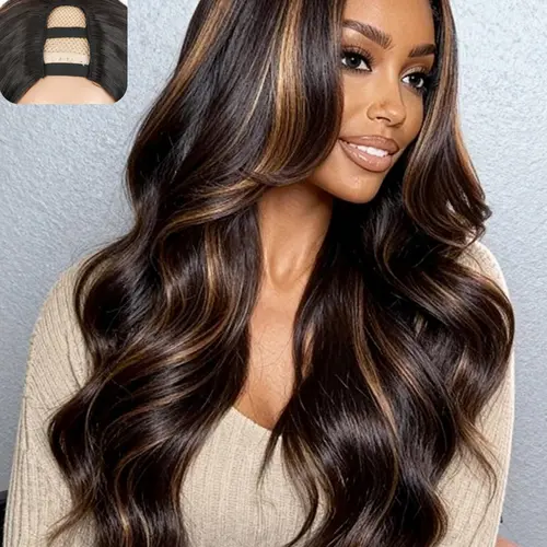 Women's Heat-Resistant Wavy Synthetic Fiber Wig, 26-Inch with Highlights, 150% Density Long Wave Clip-In Wig, Glueless Beginner-Friendly Wig for Daily, Party & Cosplay Wear