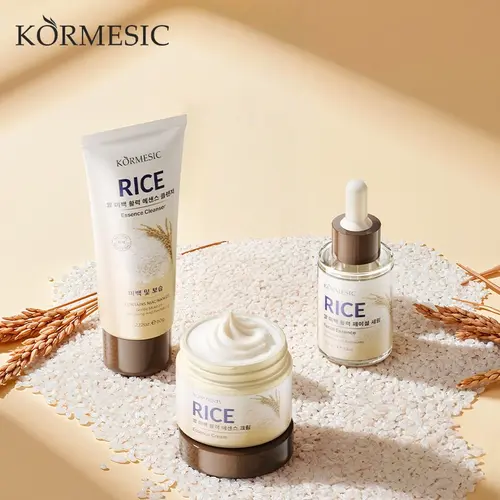 KORMESIC  Rice Skin Care Set, 3 in 1 with Cleanser, Serum and Face Cream, Daily Hydrating Skin Barrier Care, Beauty Gift for Women, Teens and Girls