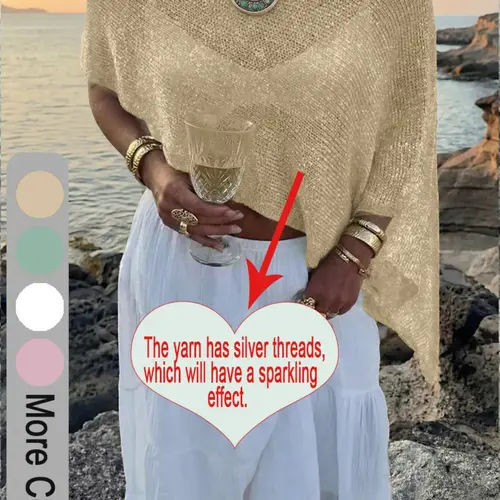 Summer Women's Multi-Wear Lightweight Breathable Loose Flashy Yarn Knit Poncho, Casual Daily Wear, Spring & Fall Fashion Knitting