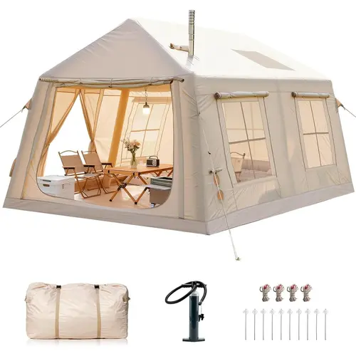 Docred Inflatable Camping Tent – Easy Setup, Waterproof 4/6/8/10/12 Person 4-Season Glamping Tent with Hand Pump | Portable, Lightweight, Family-Friendly, Large Air Tent for Outdoor Adventures, Festivals, and All-Weather Use
