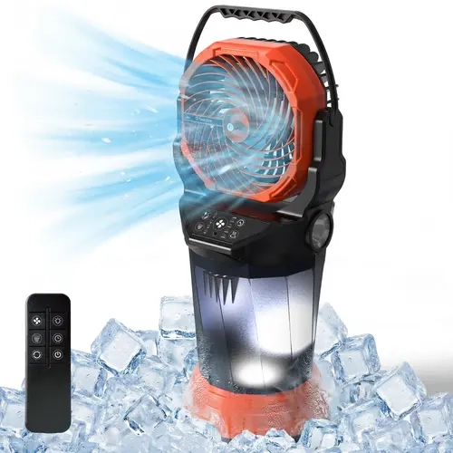 TaskStar Portable Camping Misting Fan, Rechargeable Battery Powered Outdoor Cooling Mister Fan, 2L Water Tank, RGB Lights, 4 Speed & Spray Modes, Portable Mist Cooler for Patio, Camping, Beach, Garage, Workshop Dry Hot Weather Use