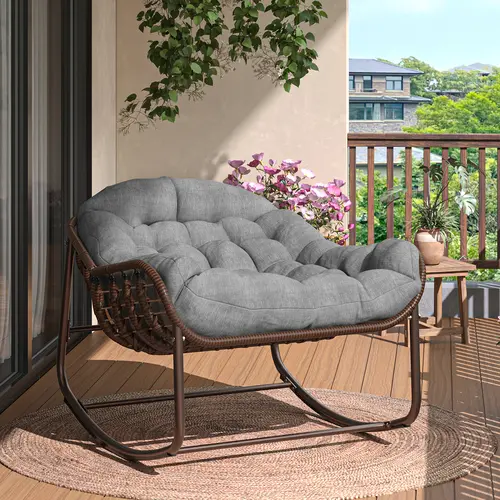 GARVEE Oversized Papasan Chair - Patio Rocking Chair, Outdoor Wicker Rattan, 12cm Thick Water-Resistant Polyester Cushion, Strong Steel Frame, 450 lbs Capacity for Balcony, Backyard, Patio Rocking Chairs