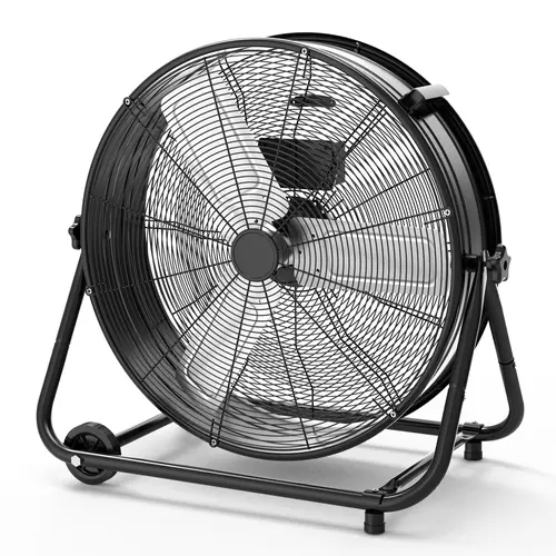 [GARVEE] 24-Inch High-Speed Industrial Drum Floor Fan, Heavy-Duty Full Metal, 3 Speeds, 360° Tilt, Portable Handle, Rolling Casters, 8800 CFM Cool, 65dB Quiet Run, Grounded 3-Pin Plug, Insulated Cover for Safer Daily Use, Ideal for Warehouse, Garage, Insu