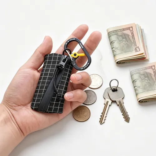Mini Checkered Utility Pouch - Compact Everyday Carry (EDC) Keychain Organizer Multifunctional Keychain with Durable Tactical Clip, Portable Earphone & Coin Bag for Outdoor Travel, Keychain Carabiner, Keychain for Bags, Key Accessories